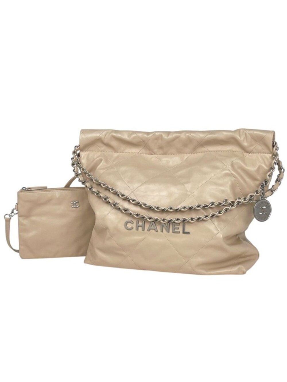 Chanel 22 Small Shoulder Bag Leather Beige